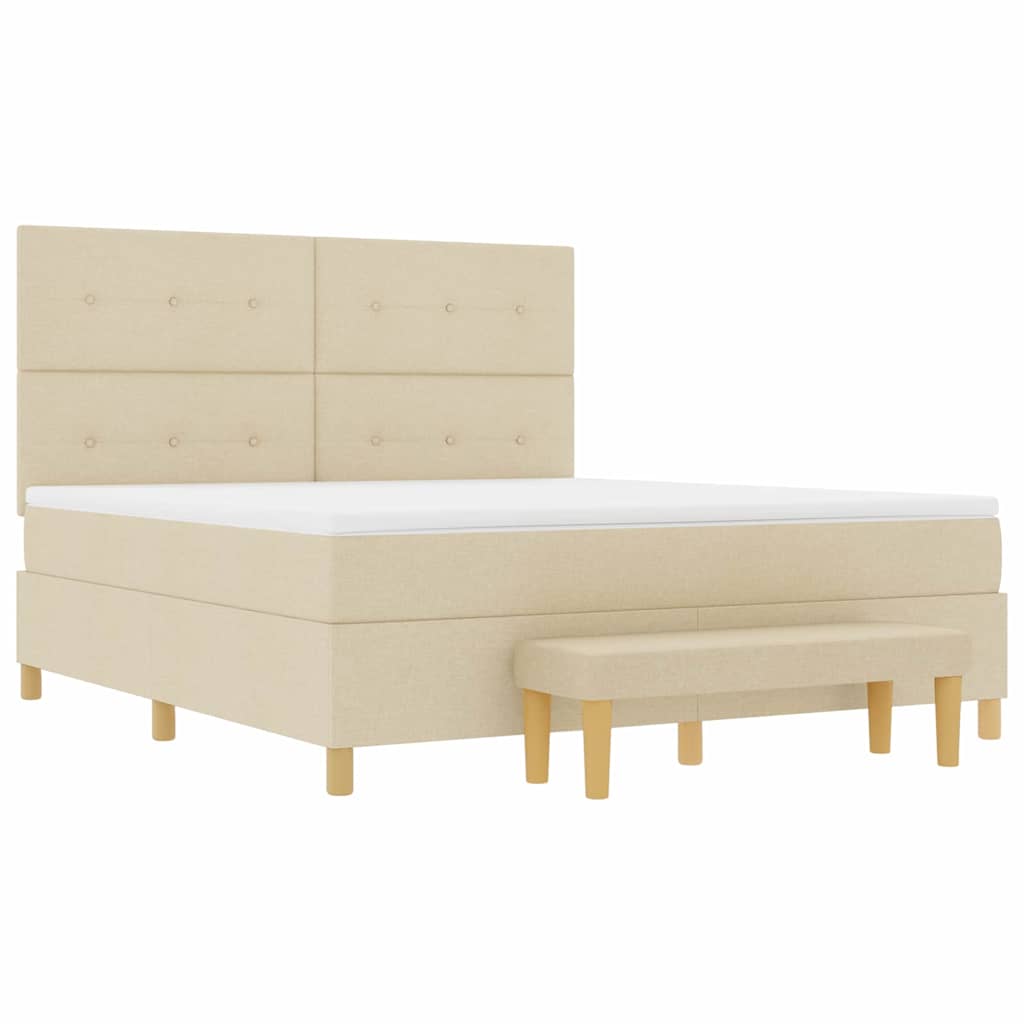 Boxspring bed met hoofdeinde Crème 200 x 180 cm Stof is nu te koop bij PeponiXL, paradijselijk wonen!