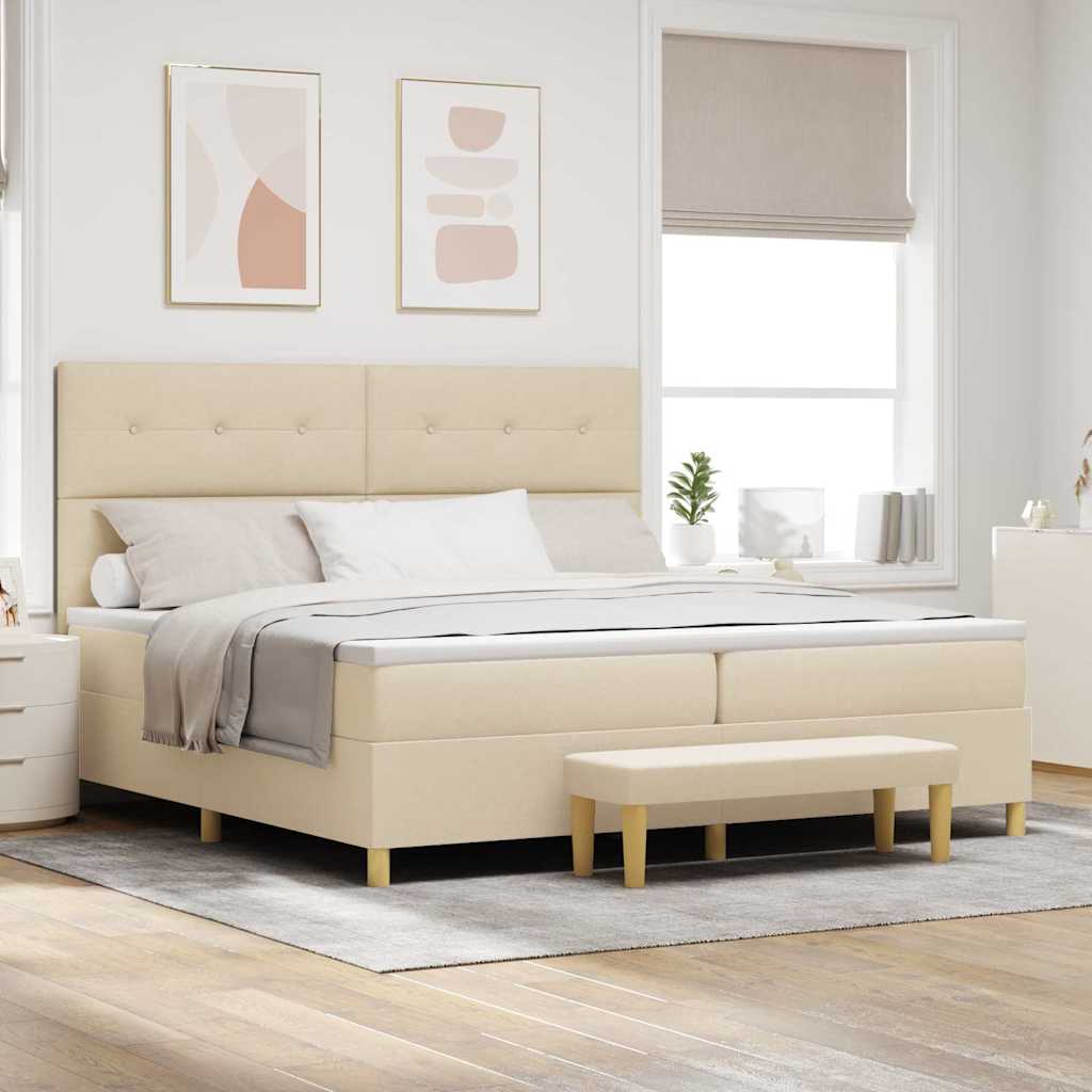Boxspring bed met matras met hoofdeinde Crème 200 x 200 cm Stof is nu te koop bij PeponiXL, paradijselijk wonen!