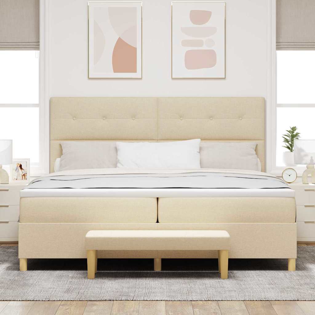 Boxspring bed met matras met hoofdeinde Crème 200 x 200 cm Stof is nu te koop bij PeponiXL, paradijselijk wonen!