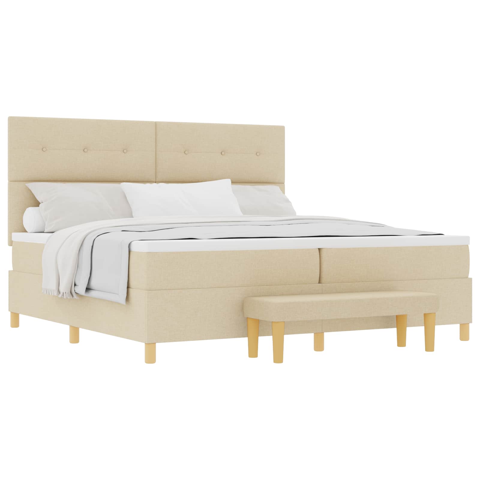 Boxspring bed met matras met hoofdeinde Crème 200 x 200 cm Stof is nu te koop bij PeponiXL, paradijselijk wonen!