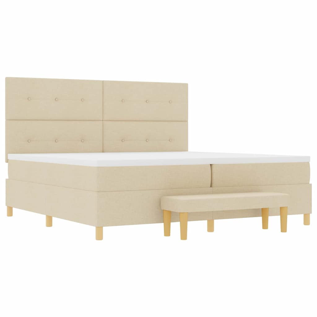 Boxspring bed met matras met hoofdeinde Crème 200 x 200 cm Stof is nu te koop bij PeponiXL, paradijselijk wonen!