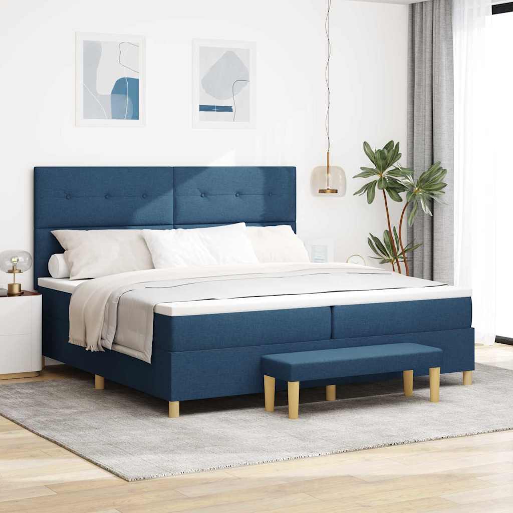 Boxspring bed met matras met hoofdeinde Blauw 200 x 200 cm Stof is nu te koop bij PeponiXL, paradijselijk wonen!