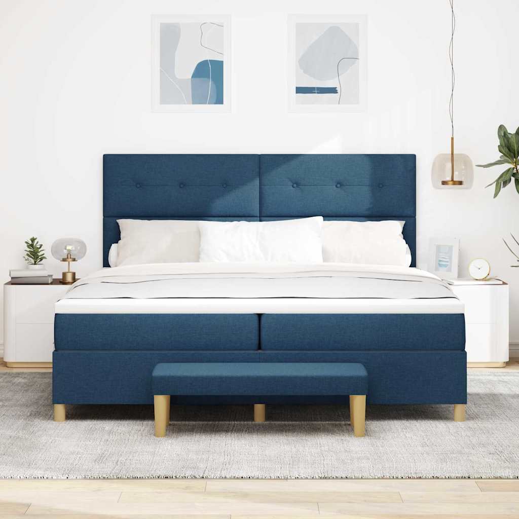 Boxspring bed met matras met hoofdeinde Blauw 200 x 200 cm Stof is nu te koop bij PeponiXL, paradijselijk wonen!