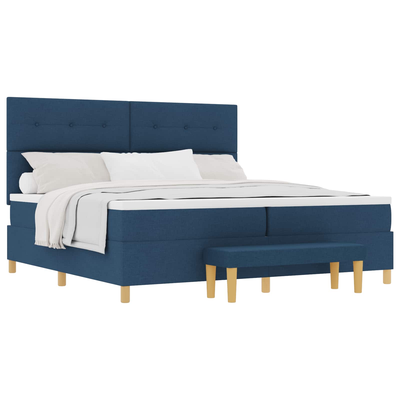Boxspring bed met matras met hoofdeinde Blauw 200 x 200 cm Stof is nu te koop bij PeponiXL, paradijselijk wonen!