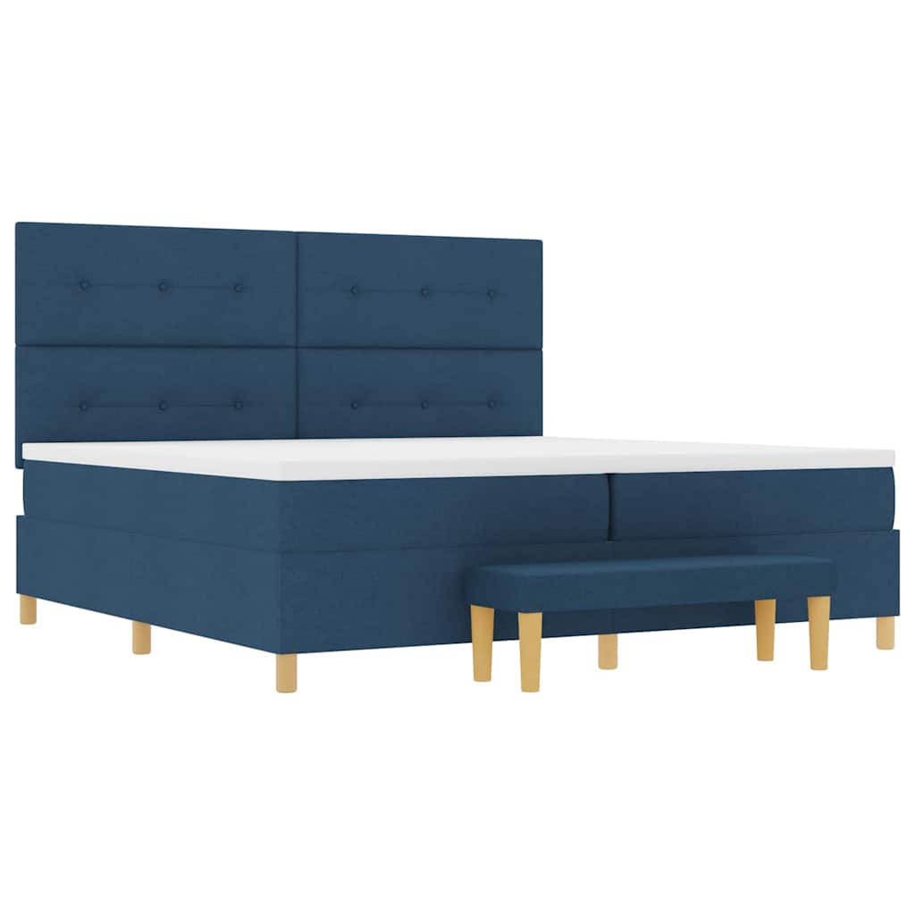 Boxspring bed met matras met hoofdeinde Blauw 200 x 200 cm Stof is nu te koop bij PeponiXL, paradijselijk wonen!