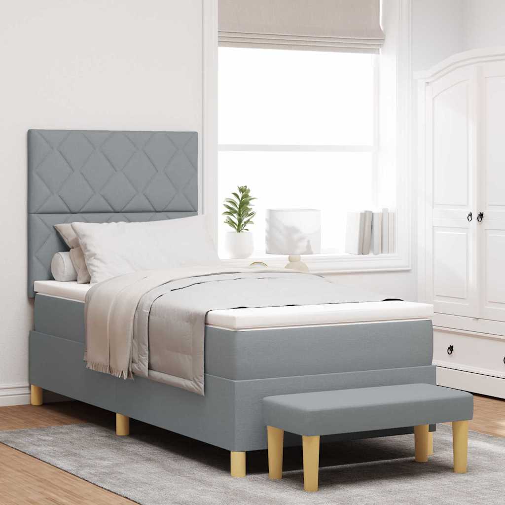 Boxspring bed met kussen Lichtgrijs 200 x 100 cm Stof is nu te koop bij PeponiXL, paradijselijk wonen!