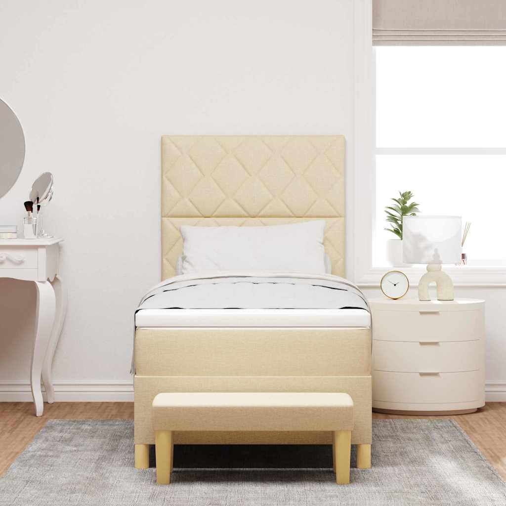 Boxspring bed met matras met hoofdeinde Crème 100 x 200 cm Stof is nu te koop bij PeponiXL, paradijselijk wonen!