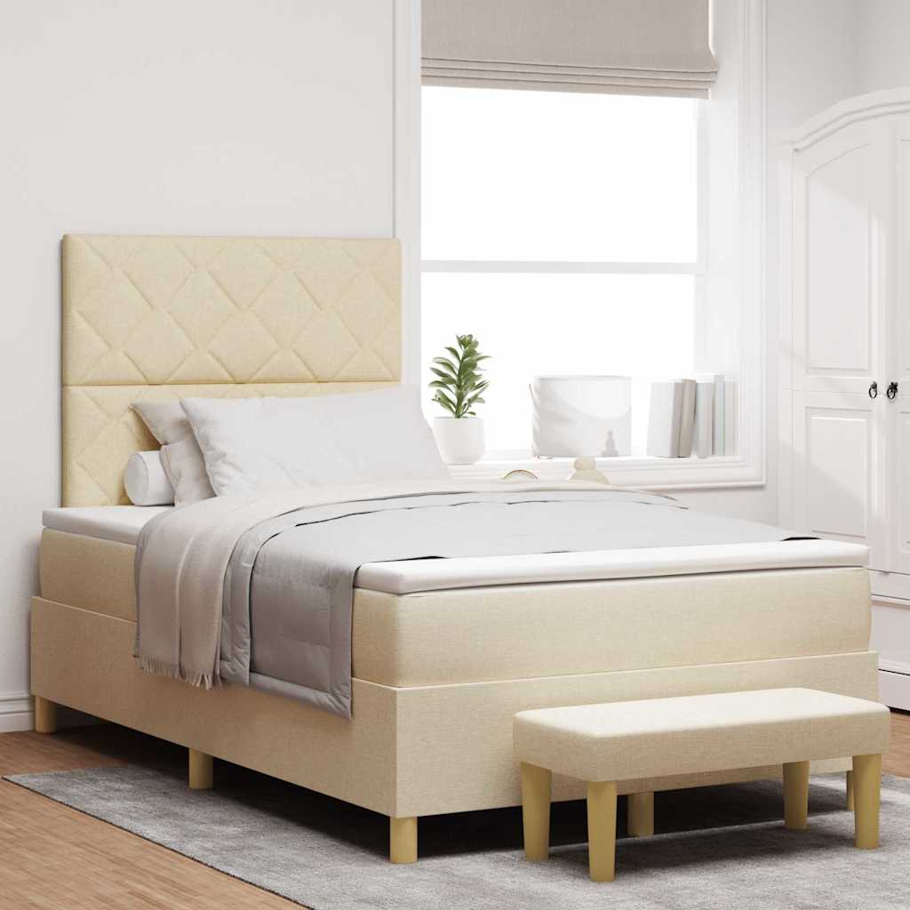 Boxspring bed met hoofdeinde Crème 190 x 120 cm Stof is nu te koop bij PeponiXL, paradijselijk wonen!