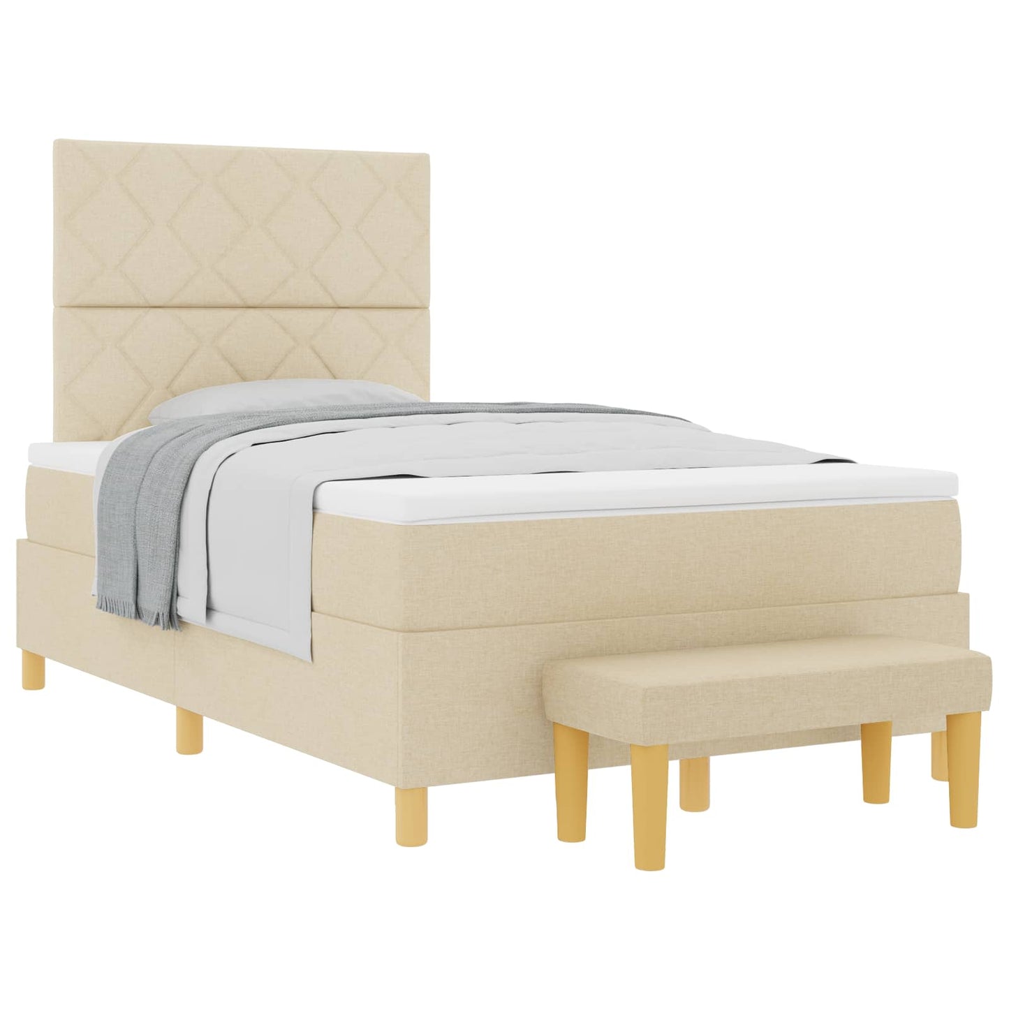 Boxspring bed met hoofdeinde Crème 190 x 120 cm Stof is nu te koop bij PeponiXL, paradijselijk wonen!