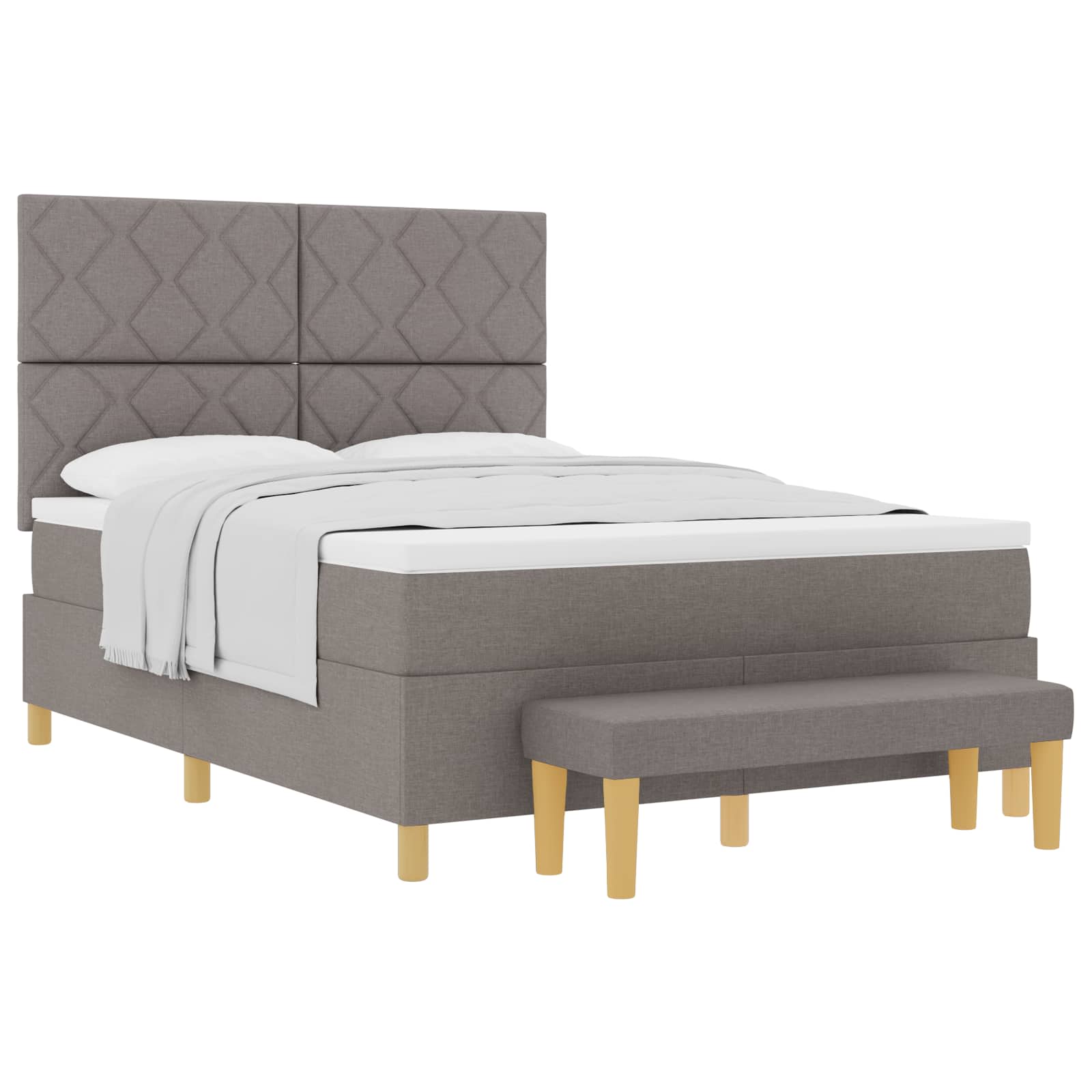 Boxspring bed met hoofdeinde Taupe 200 x 160 cm Stof is nu te koop bij PeponiXL, paradijselijk wonen!
