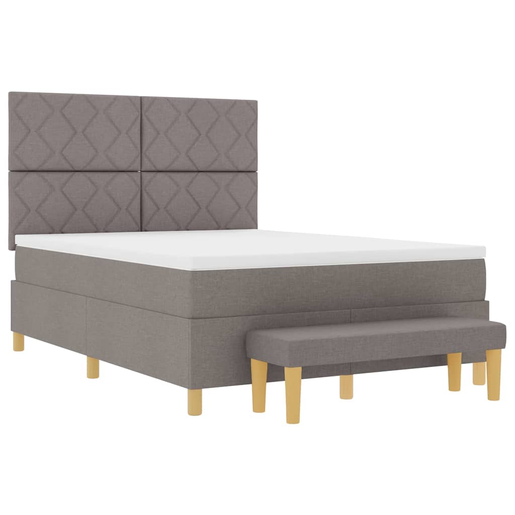 Boxspring bed met hoofdeinde Taupe 200 x 160 cm Stof is nu te koop bij PeponiXL, paradijselijk wonen!