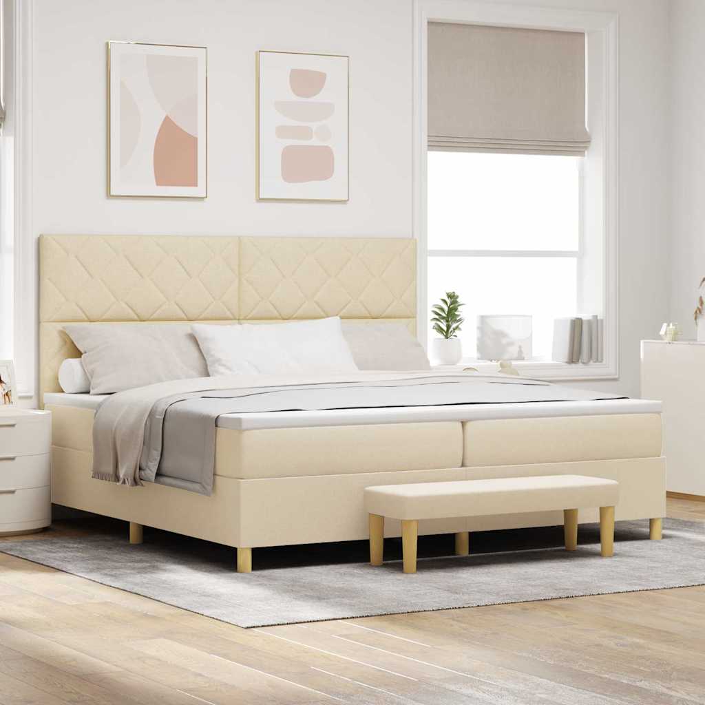 Boxspring bed met matras met hoofdeinde Crème 200 x 200 cm Stof is nu te koop bij PeponiXL, paradijselijk wonen!