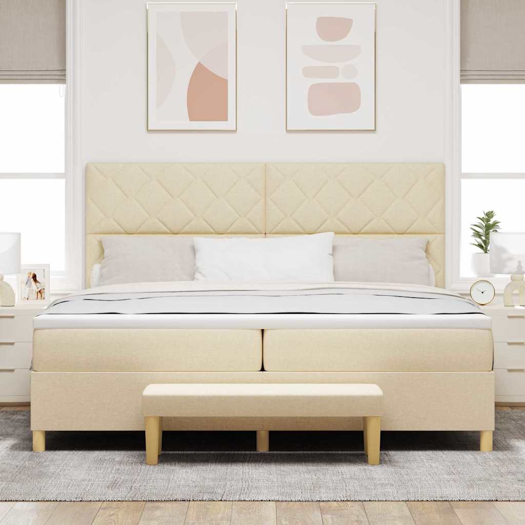 Boxspring bed met matras met hoofdeinde Crème 200 x 200 cm Stof is nu te koop bij PeponiXL, paradijselijk wonen!