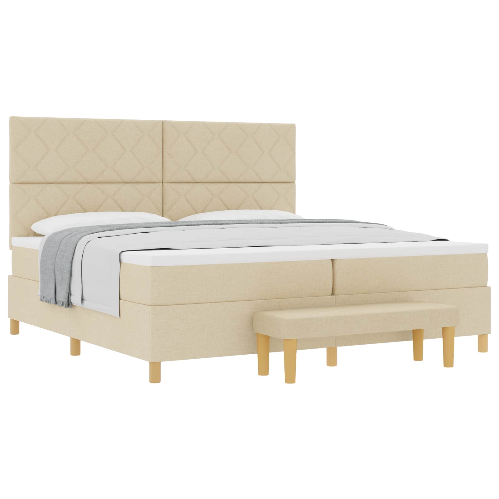 Boxspring bed met matras met hoofdeinde Crème 200 x 200 cm Stof is nu te koop bij PeponiXL, paradijselijk wonen!