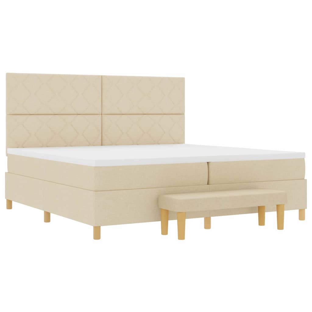 Boxspring bed met matras met hoofdeinde Crème 200 x 200 cm Stof is nu te koop bij PeponiXL, paradijselijk wonen!
