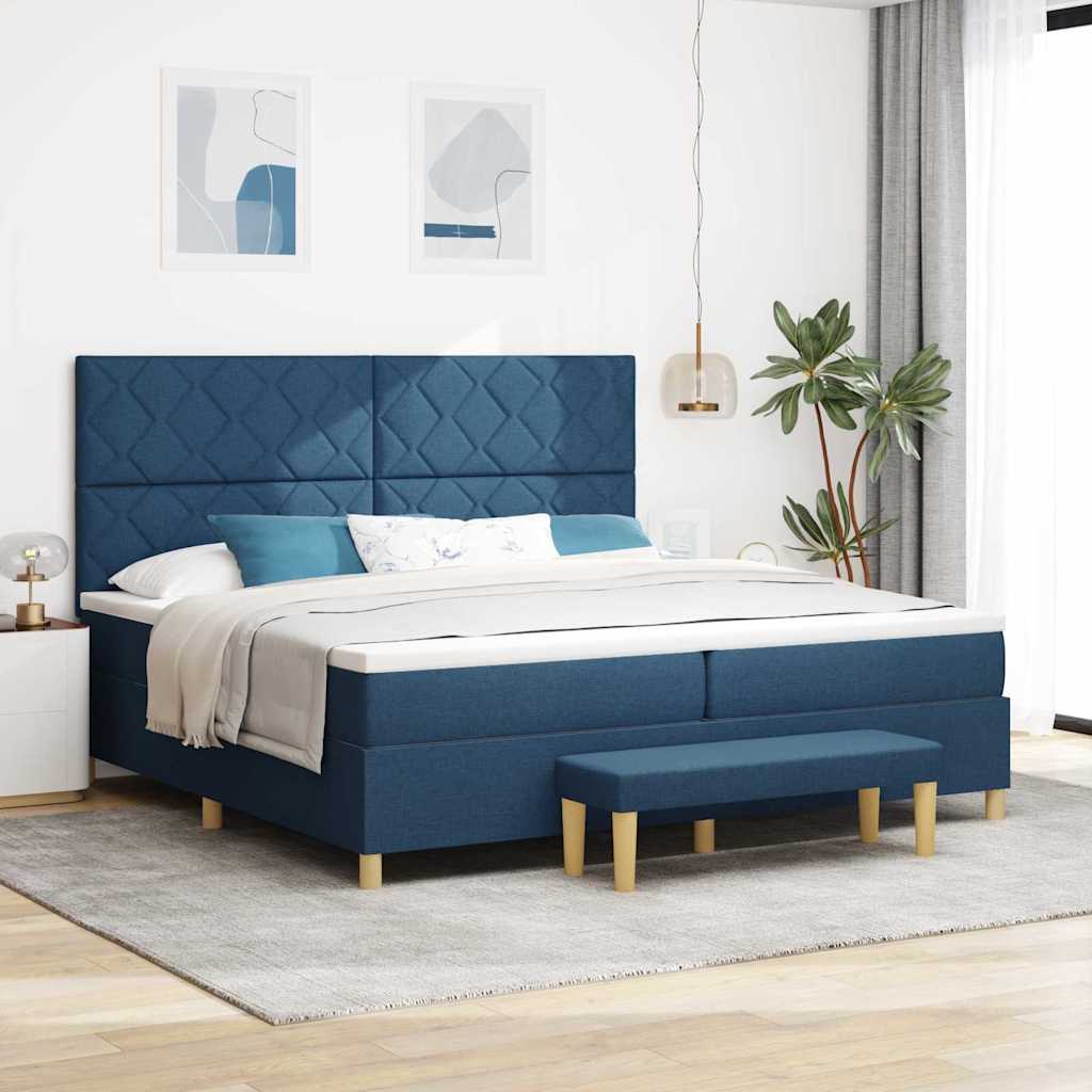 Boxspring bed met matras met hoofdeinde Blauw 200 x 200 cm Stof is nu te koop bij PeponiXL, paradijselijk wonen!