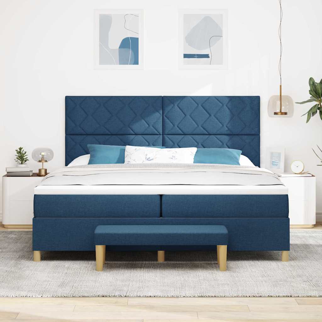 Boxspring bed met matras met hoofdeinde Blauw 200 x 200 cm Stof is nu te koop bij PeponiXL, paradijselijk wonen!