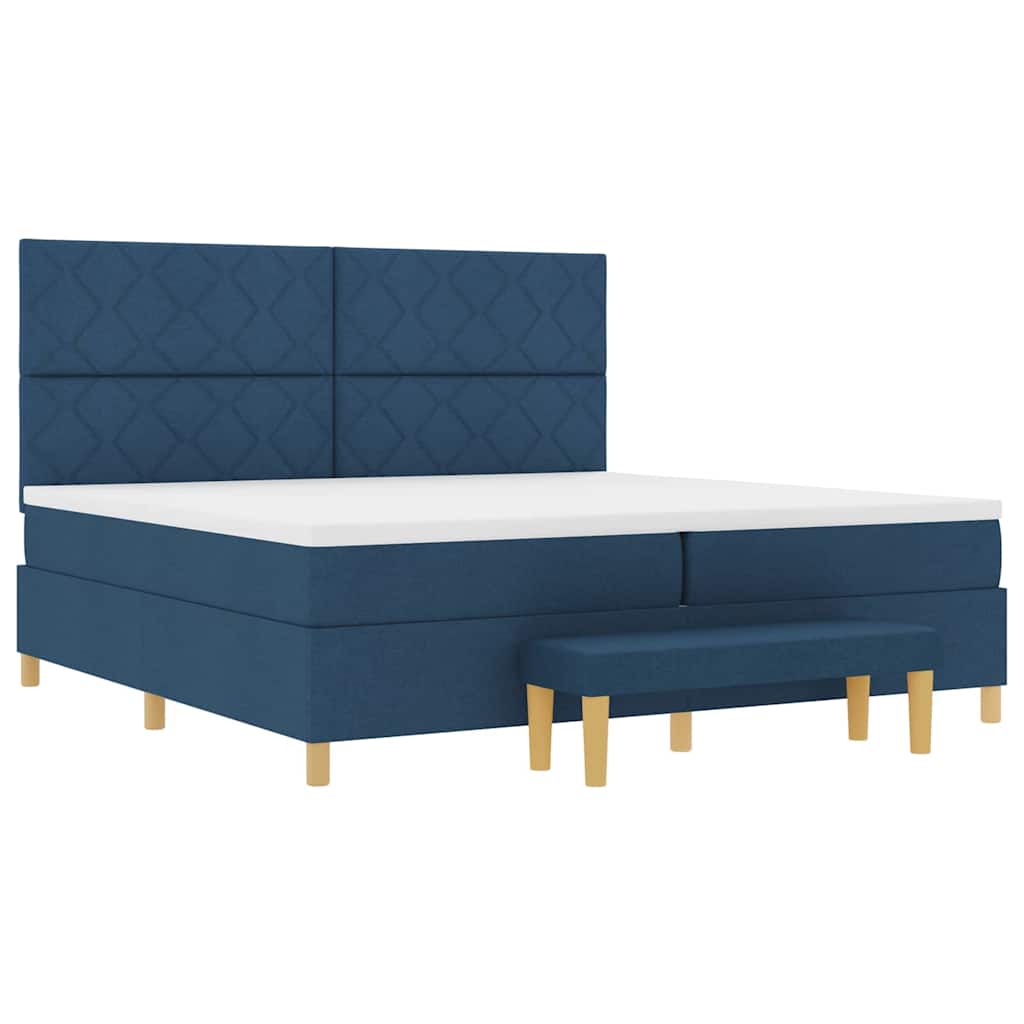 Boxspring bed met matras met hoofdeinde Blauw 200 x 200 cm Stof is nu te koop bij PeponiXL, paradijselijk wonen!