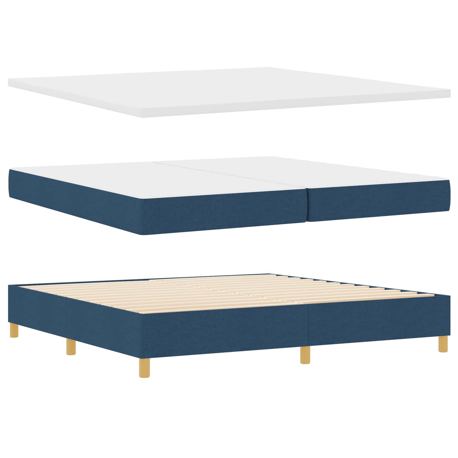 Boxspring bed met matras met hoofdeinde Blauw 200 x 200 cm Stof is nu te koop bij PeponiXL, paradijselijk wonen!
