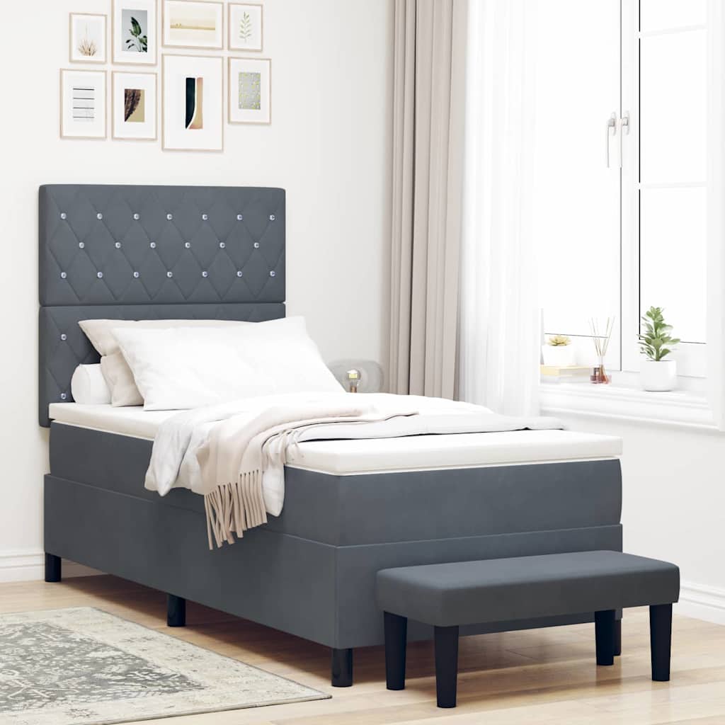 Boxspring bed met hoofdeinde Donkergrijs 190 x 90 cm Fluweel is nu te koop bij PeponiXL, paradijselijk wonen!