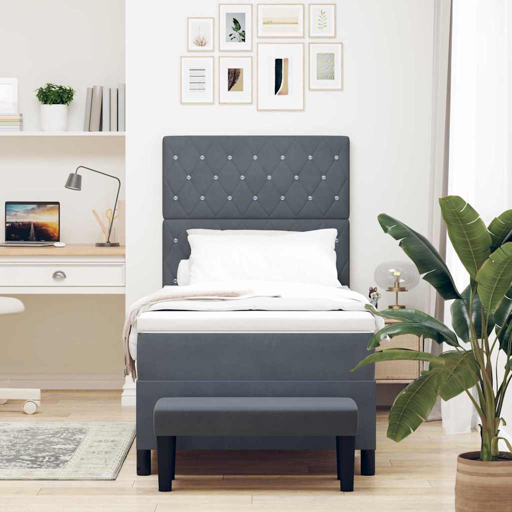 Boxspring bed met hoofdeinde Donkergrijs 190 x 90 cm Fluweel is nu te koop bij PeponiXL, paradijselijk wonen!