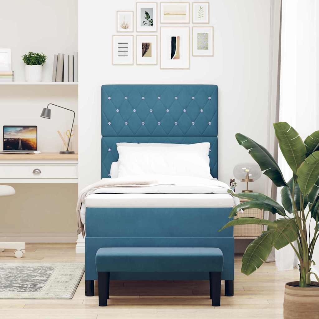 Boxspring bed met hoofdeinde Donkerblauw 200 x 90 cm Fluweel is nu te koop bij PeponiXL, paradijselijk wonen!