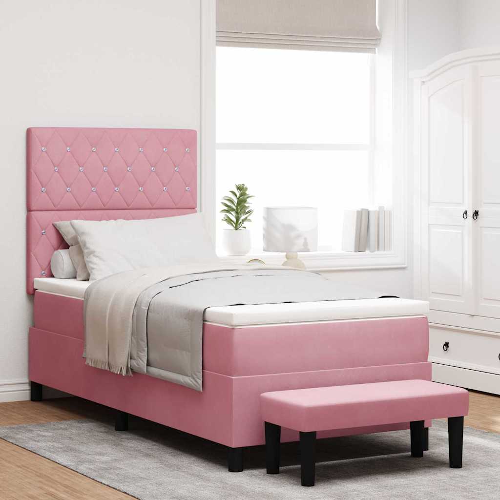 Boxspring bed met hoofdeinde Roze 200 x 90 cm Fluweel is nu te koop bij PeponiXL, paradijselijk wonen!