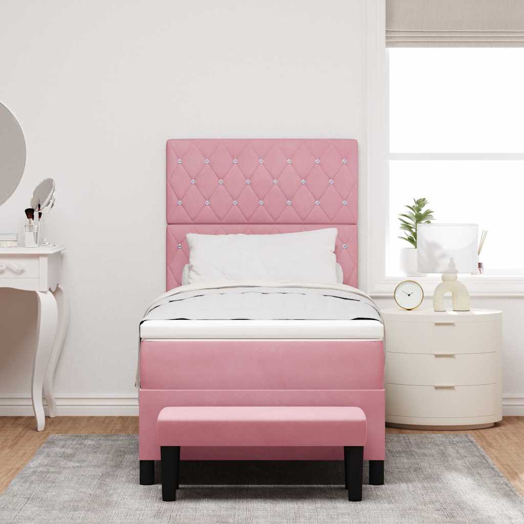 Boxspring bed met hoofdeinde Roze 200 x 90 cm Fluweel is nu te koop bij PeponiXL, paradijselijk wonen!