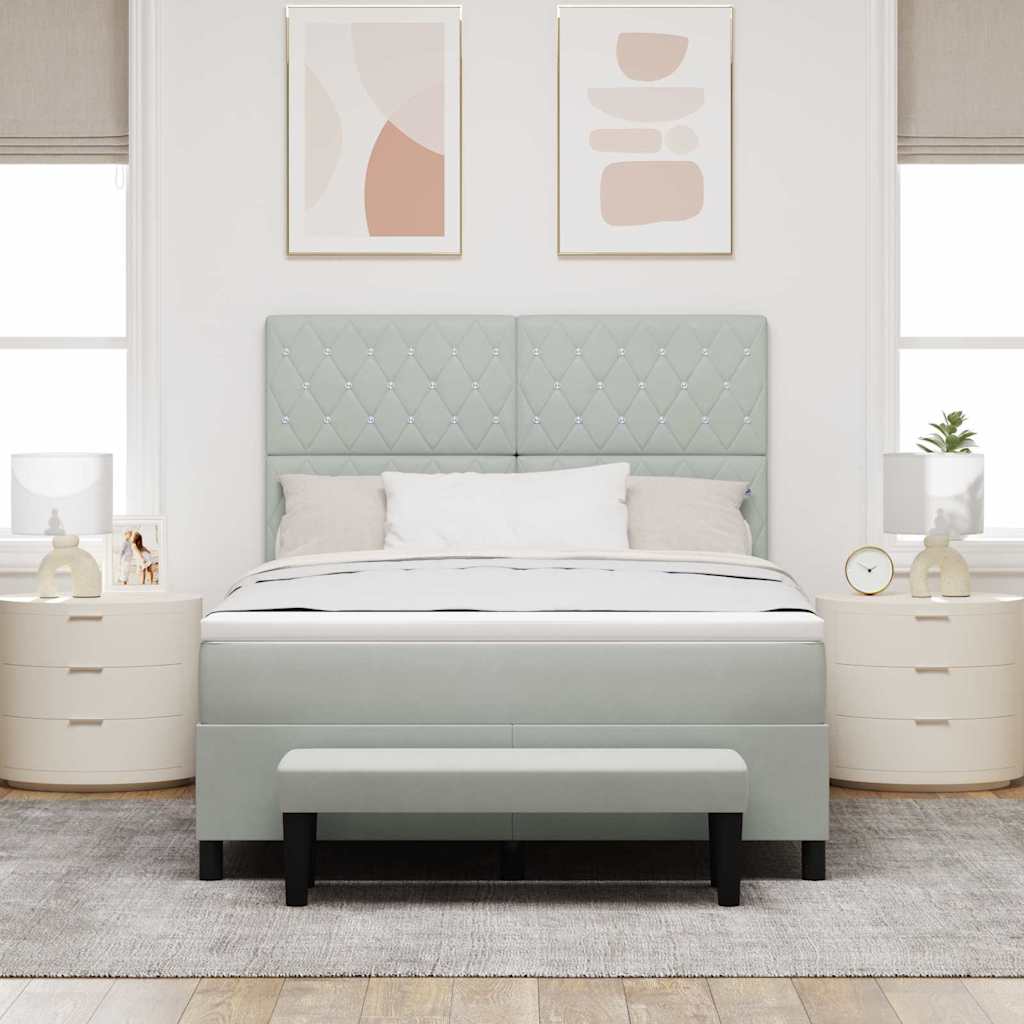 Boxspring bed met hoofdeinde Lichtgrijs 190 x 140 cm Fluweel is nu te koop bij PeponiXL, paradijselijk wonen!