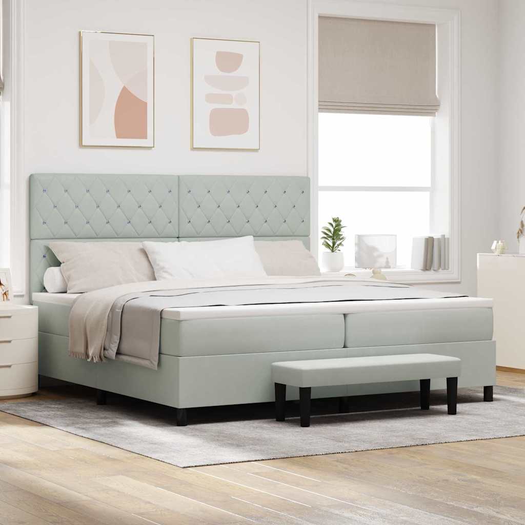 Boxspring bed met matras Lichtgrijs 200 x 200 cm Fluweel is nu te koop bij PeponiXL, paradijselijk wonen!