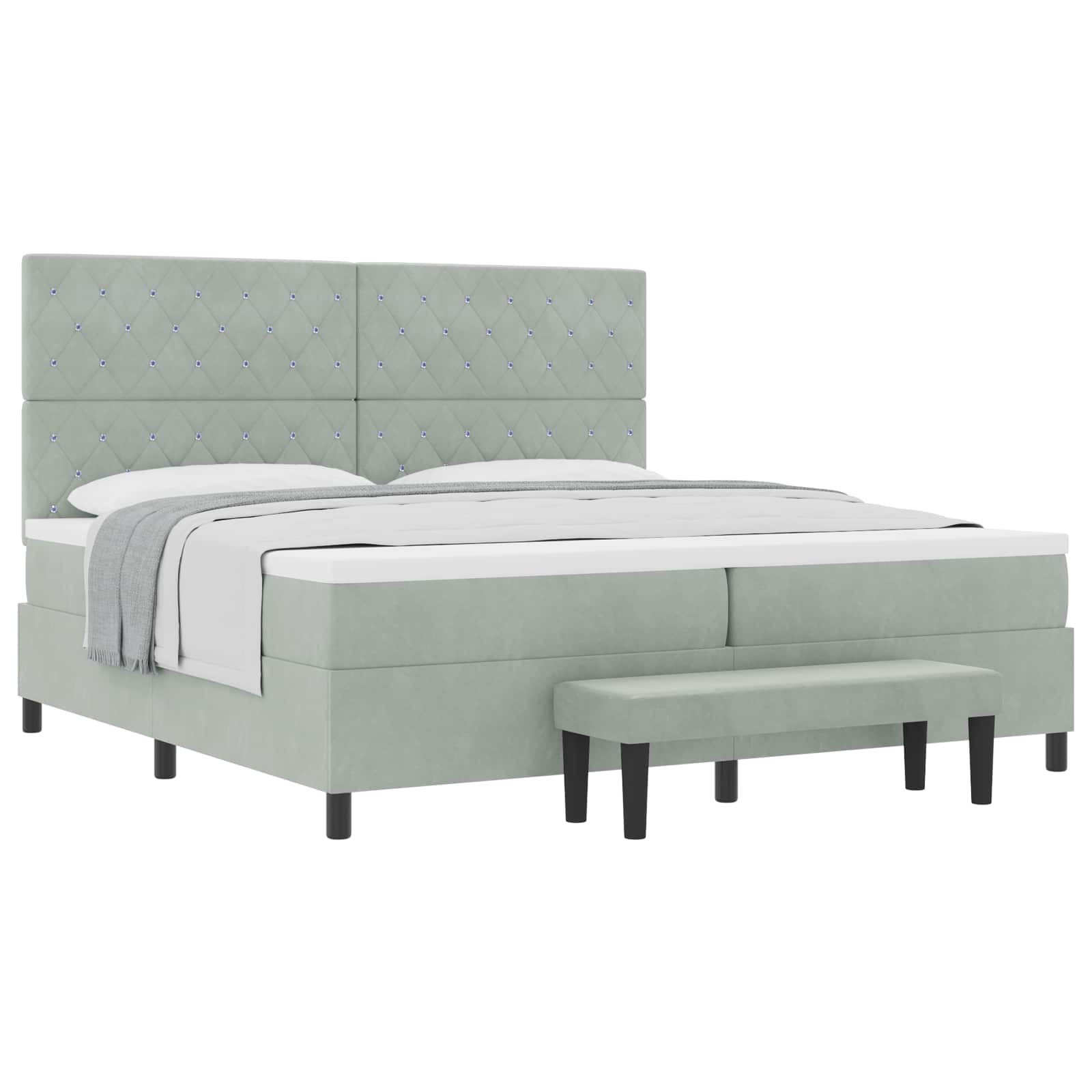 Boxspring bed met matras Lichtgrijs 200 x 200 cm Fluweel is nu te koop bij PeponiXL, paradijselijk wonen!