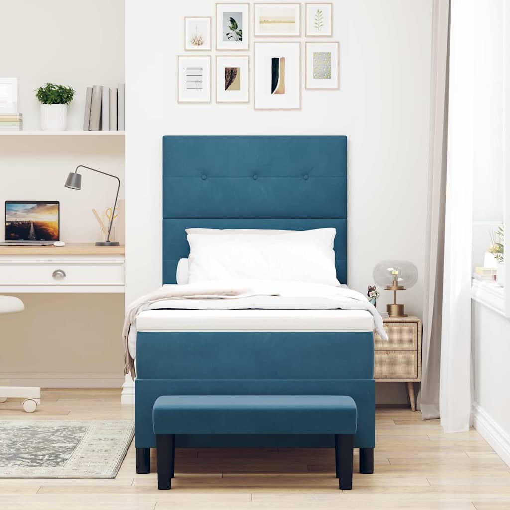 Boxspring bed met hoofdeinde Donkerblauw 200 x 90 cm Fluweel is nu te koop bij PeponiXL, paradijselijk wonen!