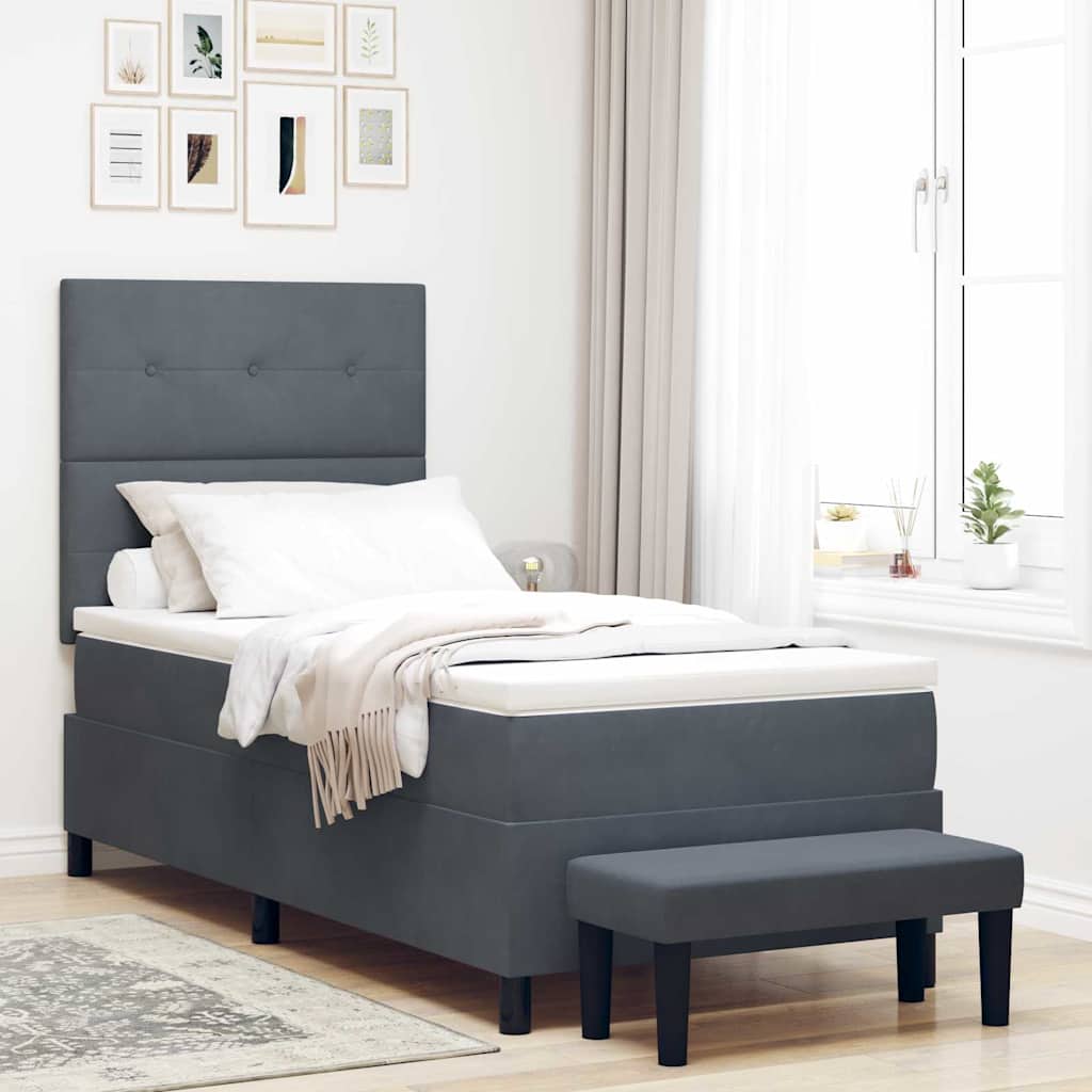 Boxspring bed met hoofdeinde Donkergrijs 100 x 200 cm Fluweel is nu te koop bij PeponiXL, paradijselijk wonen!