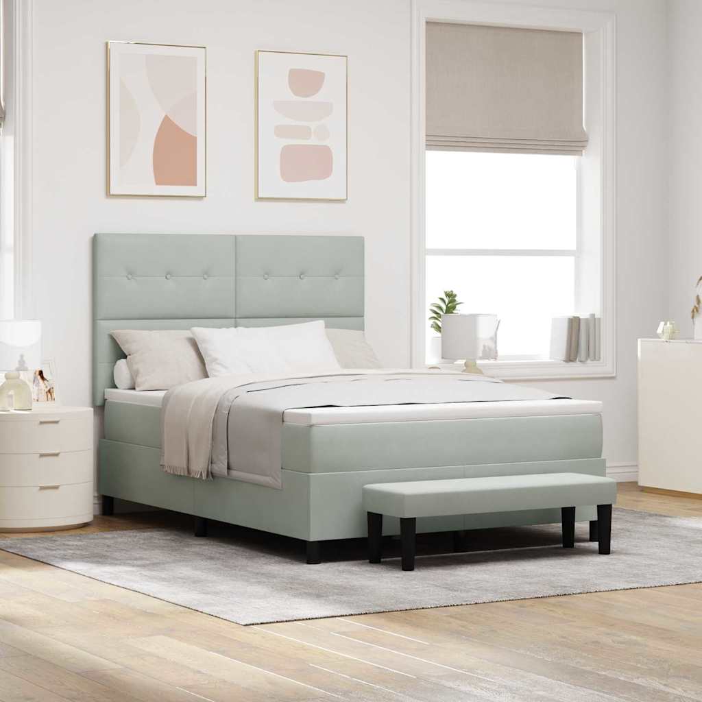 Boxspring bed met hoofdeinde Lichtgrijs 190 x 140 cm Fluweel is nu te koop bij PeponiXL, paradijselijk wonen!