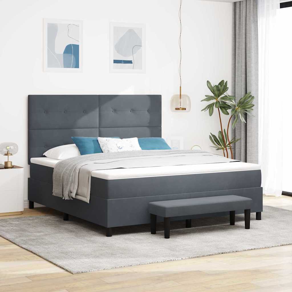 Boxspring bed met hoofdeinde Donkergrijs 200 x 180 cm Fluweel is nu te koop bij PeponiXL, paradijselijk wonen!