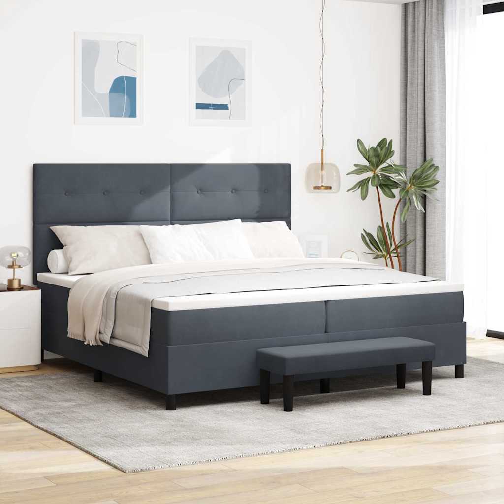 Boxspring bed met matras Donkergrijs 200 x 200 cm Fluweel is nu te koop bij PeponiXL, paradijselijk wonen!