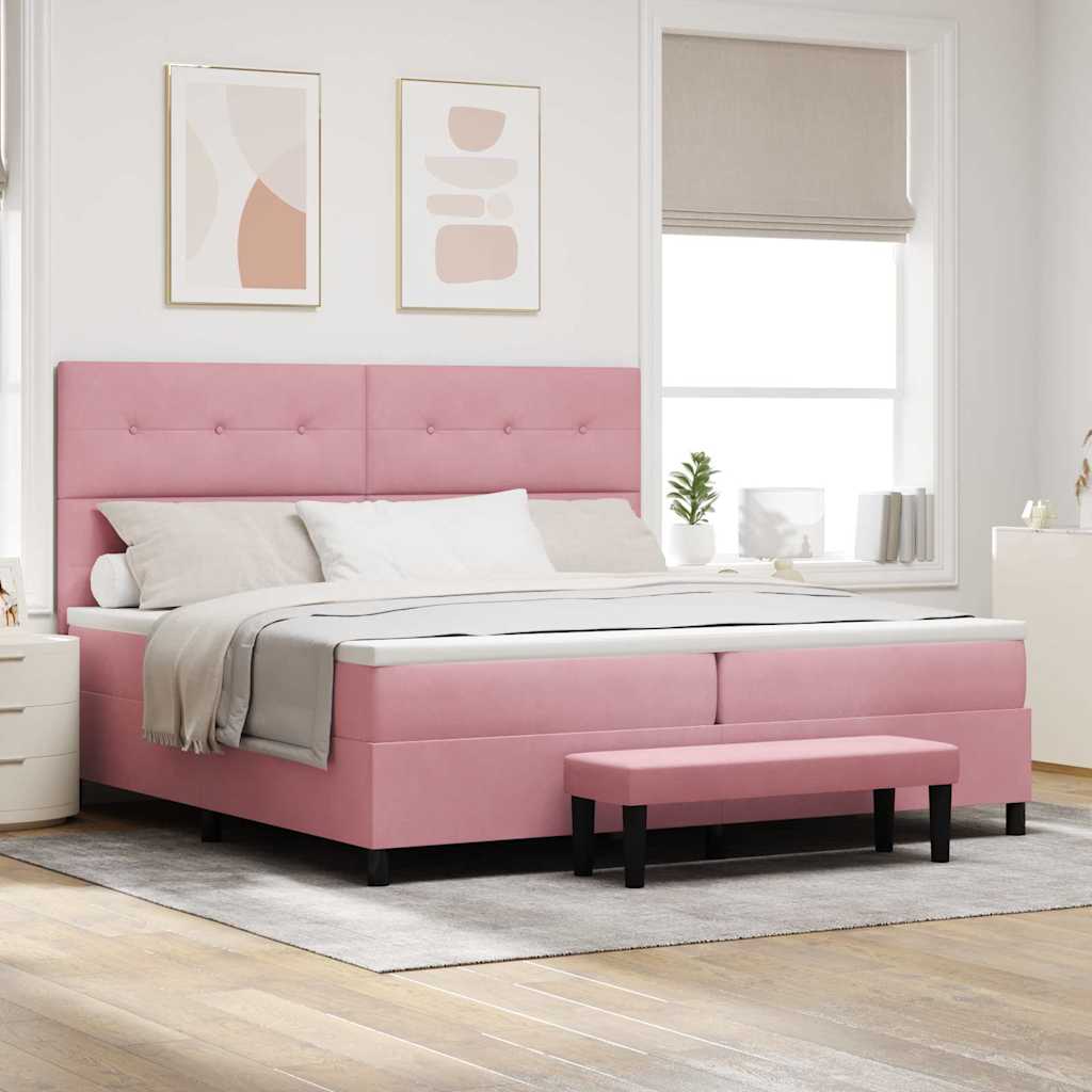 Boxspring bed met hoofdeinde Roze 200 x 200 cm Fluweel is nu te koop bij PeponiXL, paradijselijk wonen!
