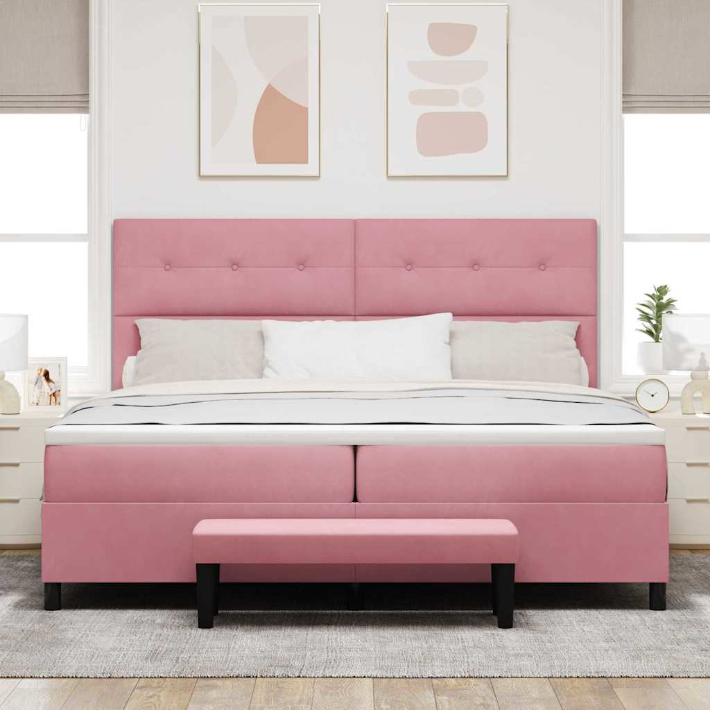 Boxspring bed met hoofdeinde Roze 200 x 200 cm Fluweel is nu te koop bij PeponiXL, paradijselijk wonen!