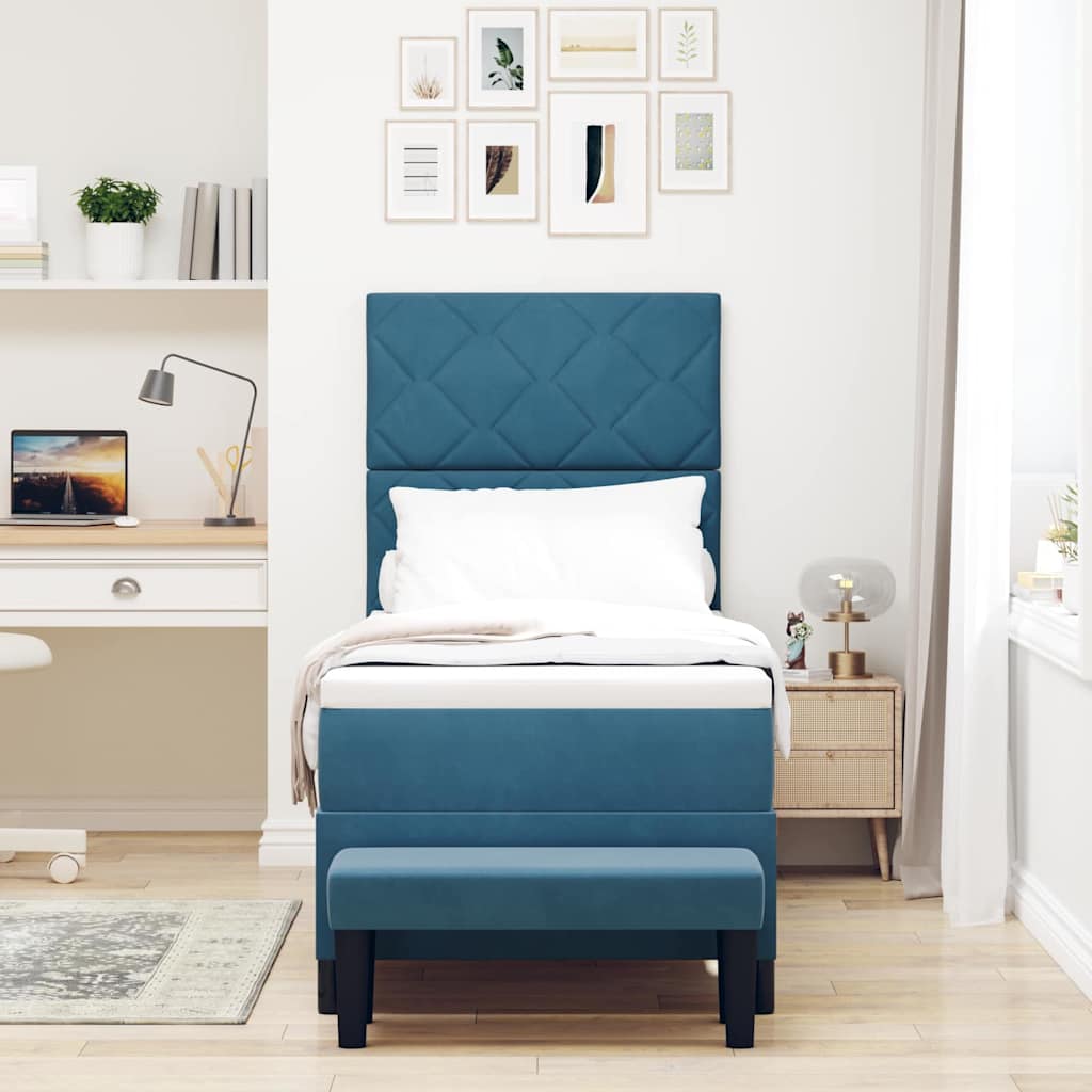 Boxspring bed met hoofdeinde Donkerblauw 200 x 80 cm Fluweel is nu te koop bij PeponiXL, paradijselijk wonen!
