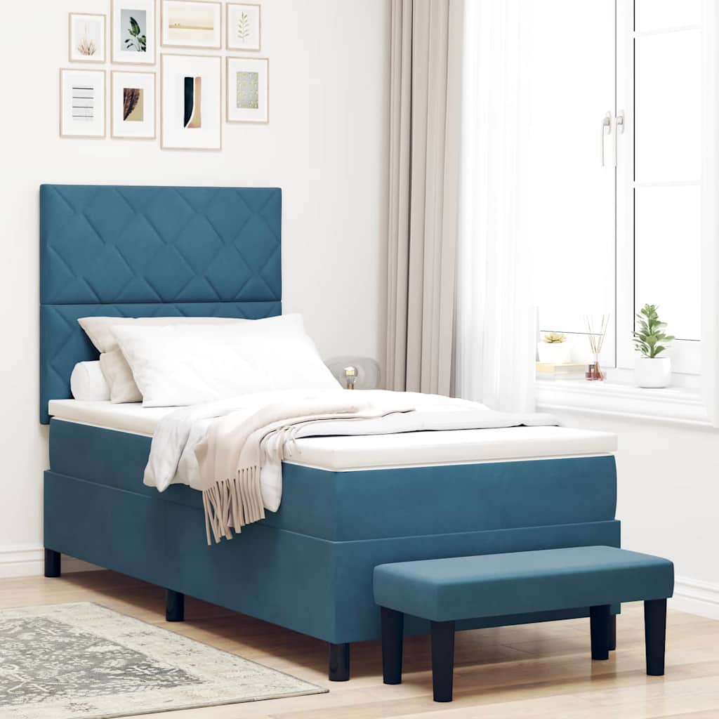 Boxspring bed met hoofdeinde Donkerblauw 200 x 90 cm Fluweel is nu te koop bij PeponiXL, paradijselijk wonen!