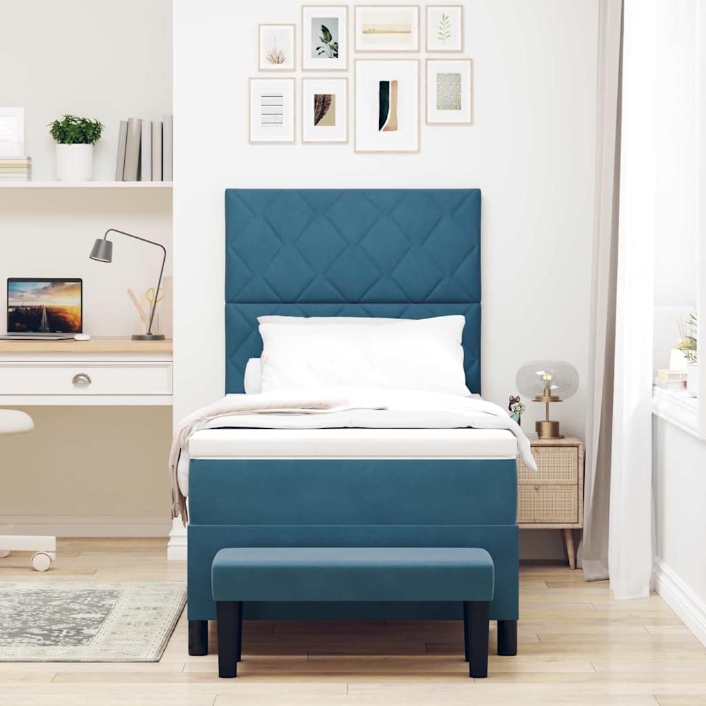 Boxspring bed met hoofdeinde Donkerblauw 200 x 90 cm Fluweel is nu te koop bij PeponiXL, paradijselijk wonen!