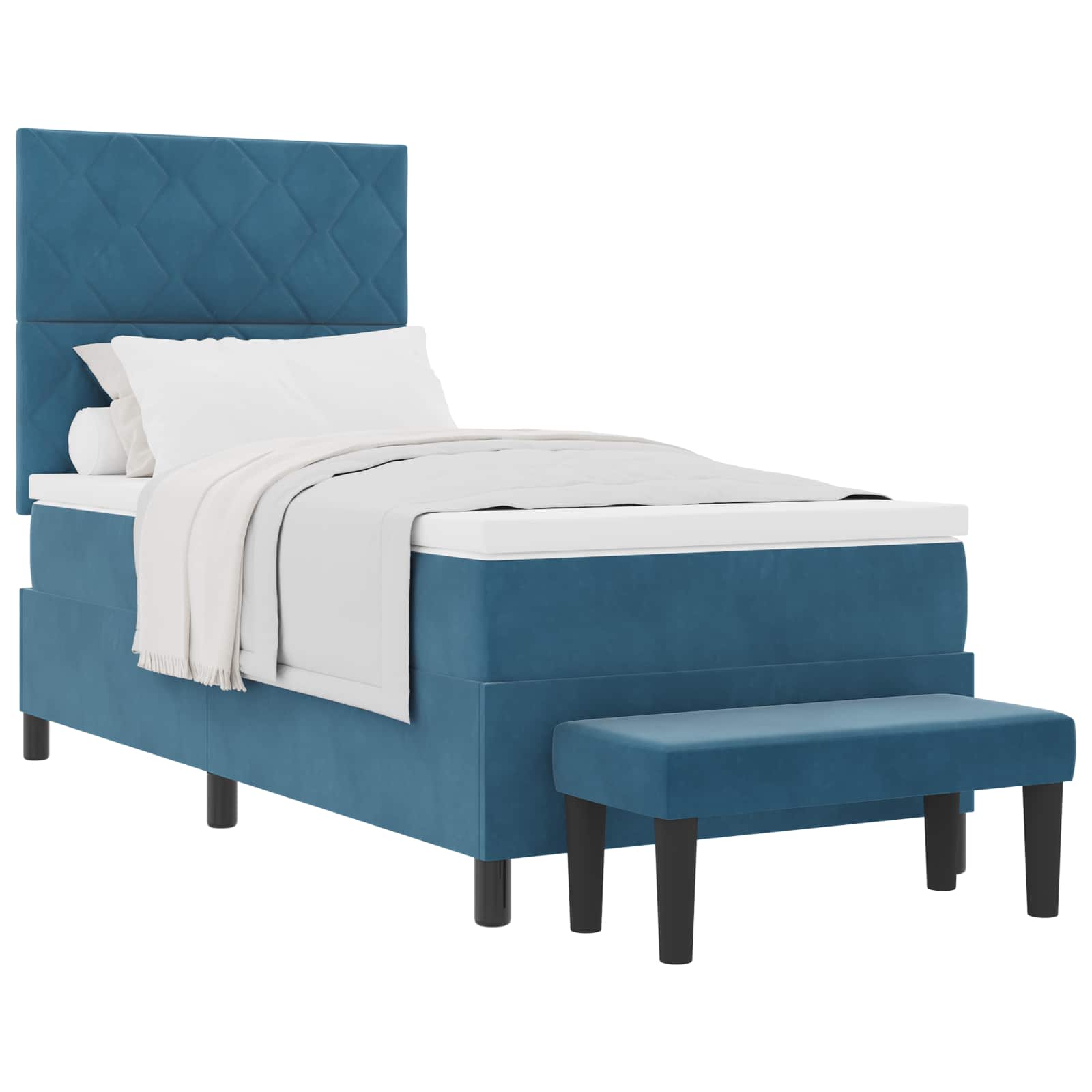 Boxspring bed met hoofdeinde Donkerblauw 200 x 90 cm Fluweel is nu te koop bij PeponiXL, paradijselijk wonen!