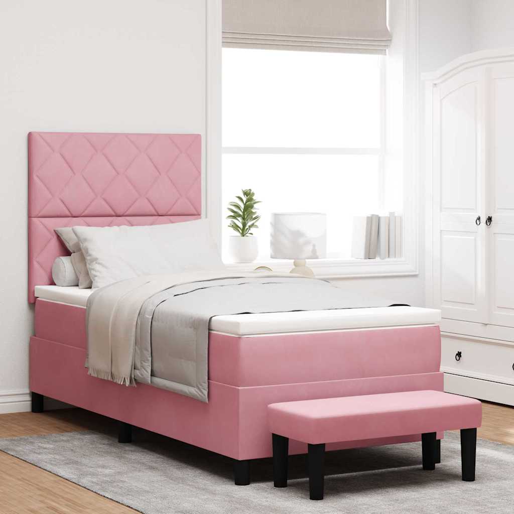 Boxspring bed met hoofdeinde Roze 200 x 90 cm Fluweel is nu te koop bij PeponiXL, paradijselijk wonen!