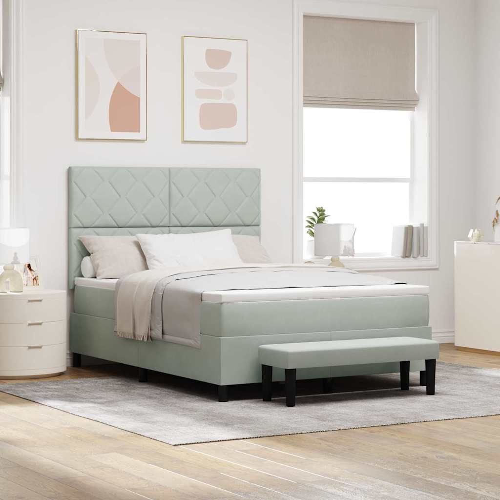 Boxspring bed met hoofdeinde Lichtgrijs 190 x 140 cm Fluweel is nu te koop bij PeponiXL, paradijselijk wonen!