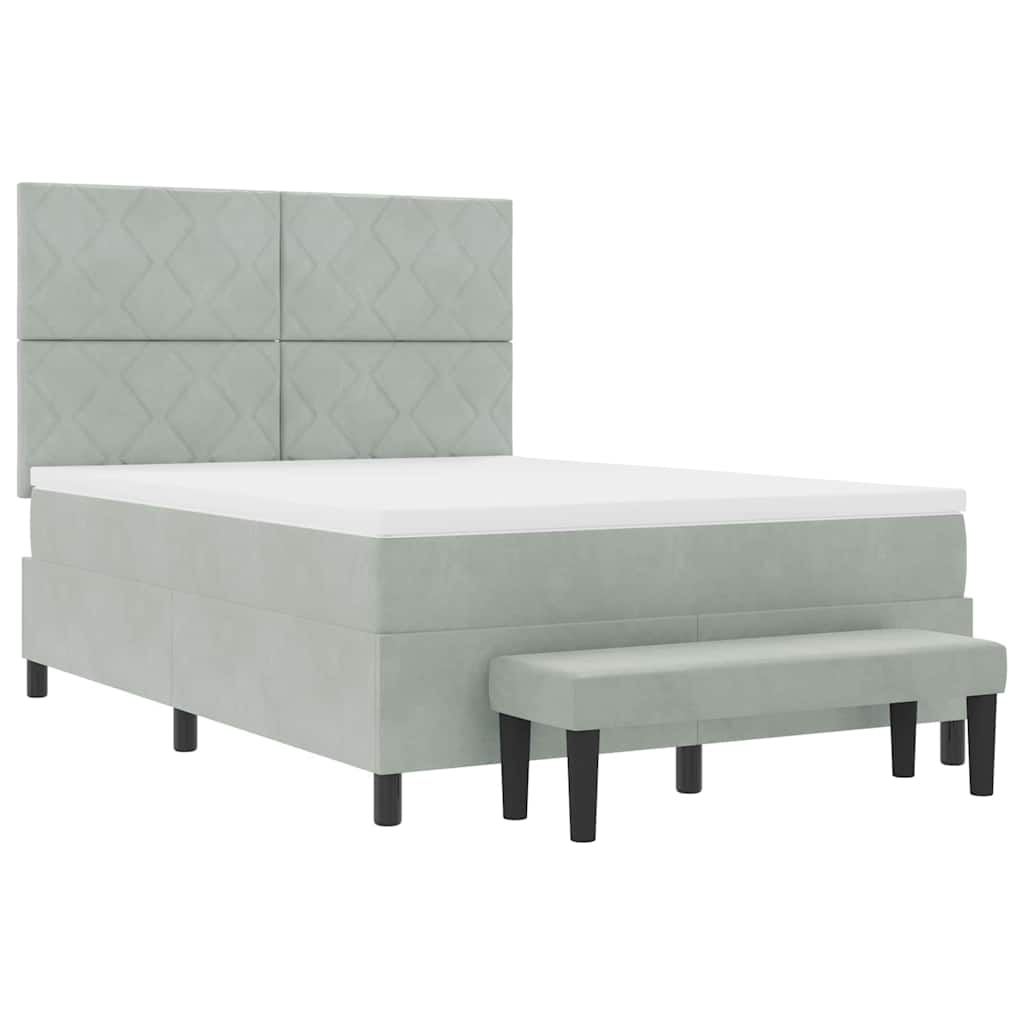 Boxspring bed met hoofdeinde Lichtgrijs 190 x 140 cm Fluweel is nu te koop bij PeponiXL, paradijselijk wonen!