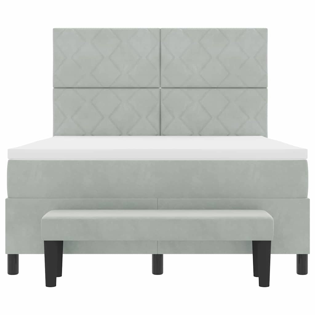 Boxspring bed met hoofdeinde Lichtgrijs 190 x 140 cm Fluweel is nu te koop bij PeponiXL, paradijselijk wonen!