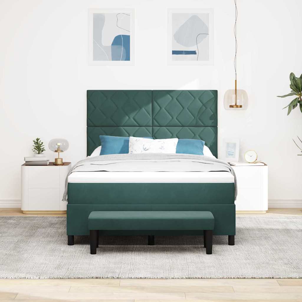 Boxspring bed met hoofdeinde Donkergroen 190 x 140 cm Fluweel is nu te koop bij PeponiXL, paradijselijk wonen!