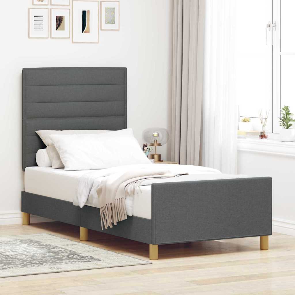 Bedframe met hoofdeinde Donkergrijs 80 x 200 cm Stof is nu te koop bij PeponiXL, paradijselijk wonen!
