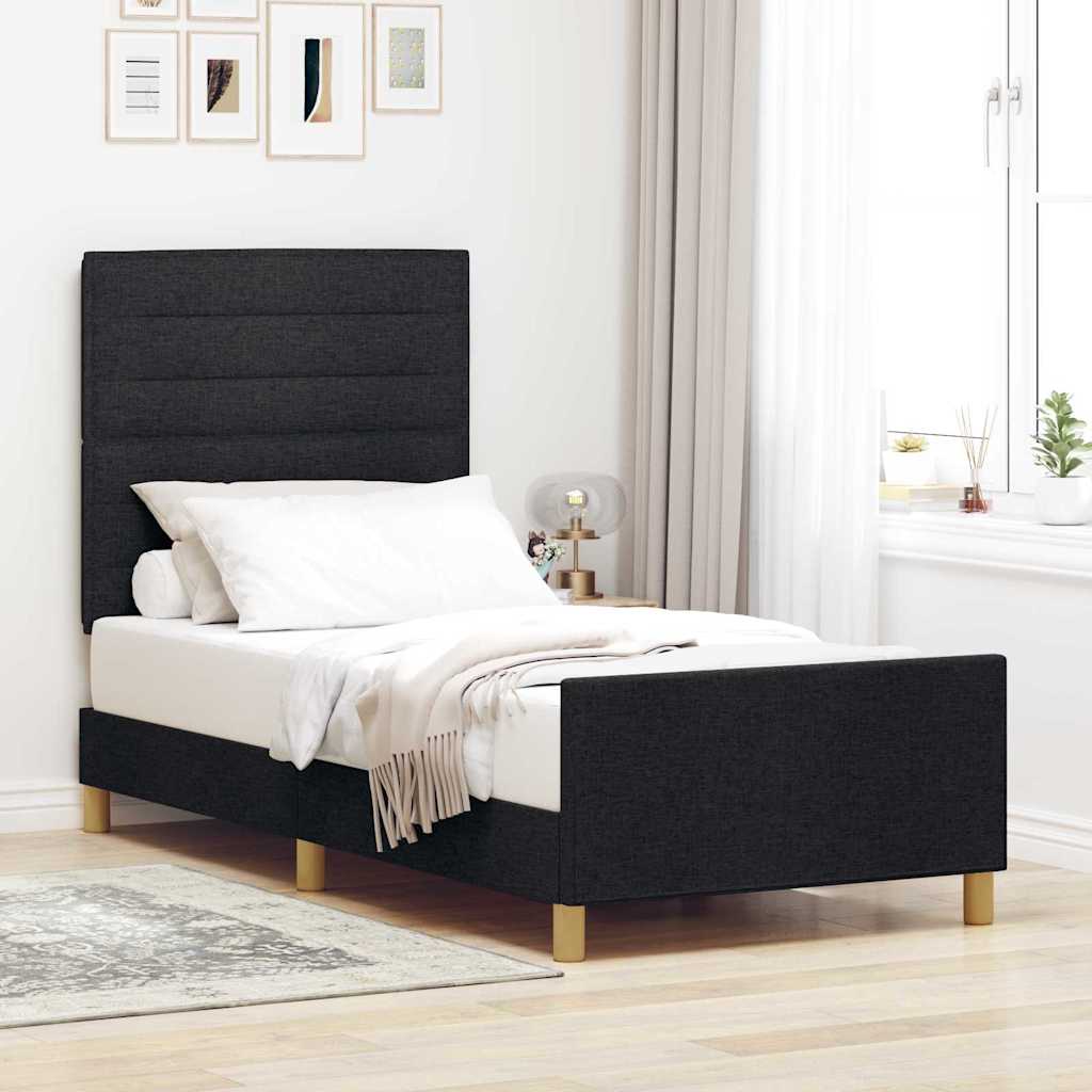 Bedframe met hoofdeinde Zwart 90 x 190 cm Stof is nu te koop bij PeponiXL, paradijselijk wonen!