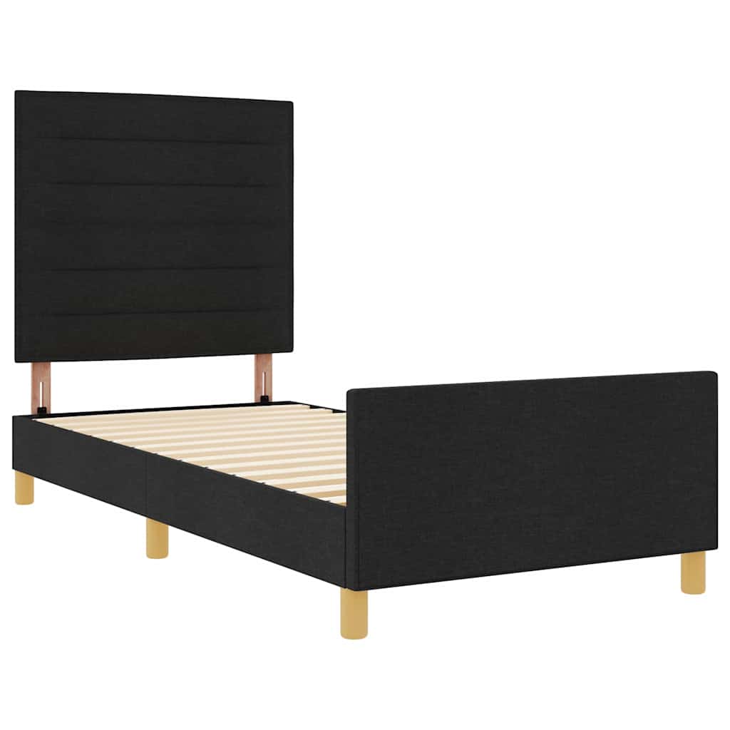 Bedframe met hoofdeinde Zwart 90 x 190 cm Stof is nu te koop bij PeponiXL, paradijselijk wonen!